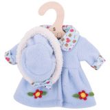 Dřevěné hračky Bigjigs Toys Modrý kabátek s kloboučkem pro panenku 28 cm