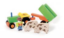 Dřevěné hračky Jeujura Dřevěný traktor s vlečkou