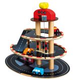 Dřevěné hračky Bino Parkoviště dřevěné s výtahem 4 autíčka