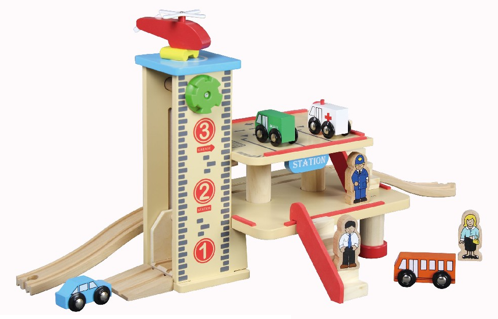 Dřevěné hračky Dřevěné Maxim Nádraží s garaží a výtahem