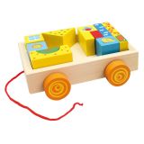 Dřevěné hračky Bino Dřevěný vozík s kostkami 19 dílů